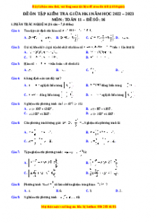 Đề thi giữa kì 1 Toán 11 năm 2022 - 2023 - Đề 16