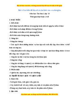 Giáo án Tin học 10 Bài 4 (Cánh diều): Các kiểu dữ liệu số và câu lệnh vào - ra đơn giản