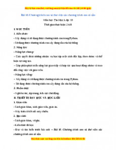 Giáo án Tin học 10 Bài 10 (Cánh diều): Chương trình con và thư viện các chương trình con có sẵn