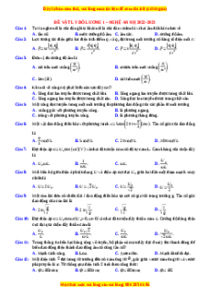 Đề thi thử Vật lí trường Đô Lương 1 - Nghệ An năm 2023