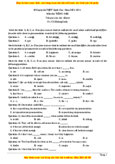 Đề thi thử THPT Quốc Gia môn Tiếng Anh có đáp án ( đề 1 ) - cô Hoàng Xuân