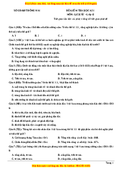 Đề thi cuối kì 1 Lịch sử 12 năm 2023 Sở GD và ĐT Đồng Nai