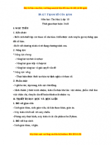 Giáo án Tin học 10 Bài 27 (Kết nối tri thức): Tham số của hàm