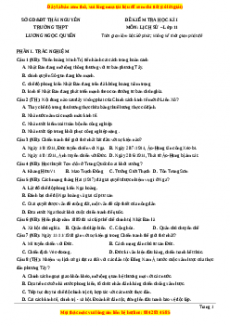 Đề thi cuối kì 1 Lịch sử 11 trường THPT Lương Ngọc Quyến - Thái Nguyên