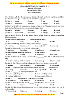 Đề thi thử THPT Quốc Gia môn Tiếng Anh có đáp án ( đề 4 ) - cô Hoàng Xuân