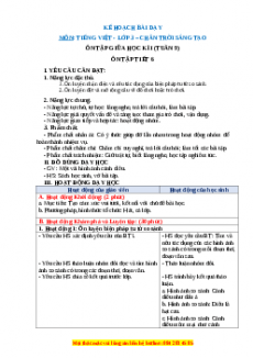 Giáo án Ôn tập giữa học kì I (Tiết 6) Tiếng việt 3 Chân trời sáng tạo
