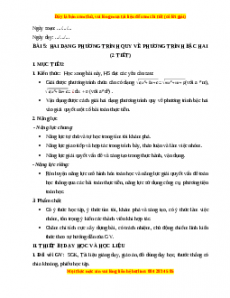Giáo án Hai dạng phương trình quy về phương trình quy về phương trình bậc hai Toán 10 Cánh diều