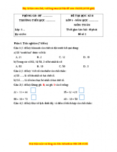 Đề thi cuối kì 2 Toán lớp 1 Cánh diều (Đề 2)