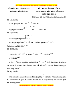 Đề chính thức Toán vào 10 TP Đà Nẵng năm 2016 - 2017