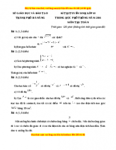 Đề chính thức Toán vào 10 TP Đà Nẵng năm 2016 - 2017
