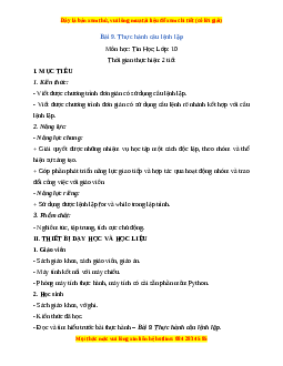 Giáo án Tin học 10 Bài 9 (Cánh diều): Thực hành câu lệnh lặp