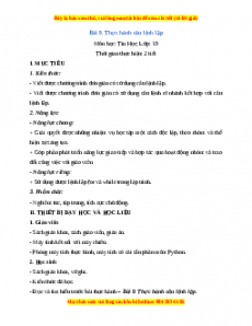 Giáo án Tin học 10 Bài 9 (Cánh diều): Thực hành câu lệnh lặp