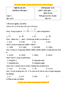 Đề thi cuối kì 2 Toán lớp 5 năm 2023 (Đề 10)