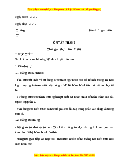 Giáo án Bài ôn tập phần 2 Sinh học 10 Cánh diều