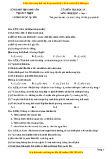 Đề thi học kì 1 Sinh học 11 trường THPT Lương Ngọc Quyến - Thái Nguyên