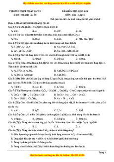 Đề thi học kì I Hóa lớp 11 trường THPT Trần Hưng Đạo - Hà Nội