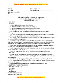 Giáo án Toán 12 học kì I Giải tích Bài 4: Hàm số mũ và Hàm số Logarit