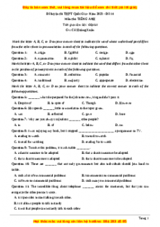 Đề thi thử THPT Quốc Gia môn Tiếng Anh có đáp án ( đề 14 ) - cô Hoàng Xuân