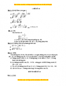 Đề thi Toán 9 học kì 1 năm 2022 - 2023 - Đề 44
