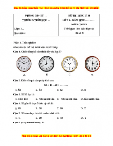 Đề thi cuối kì 2 Toán lớp 1 Cánh diều (Đề 9)