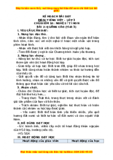 Giáo án Quảng cáo (Tiết 3) Tiếng việt 3 Chân trời sáng tạo
