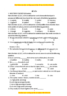 Đề thi trắc nghiệm Tiếng anh 10 năm 2022 - 2023 (Đề 4)