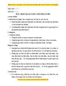 Giáo án Phép chia đa thức một biến Toán 7 Cánh diều
