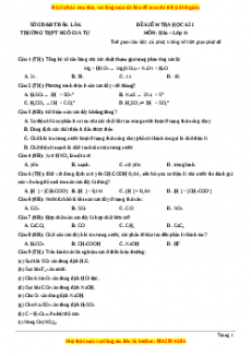 Đề thi học kì I Hóa lớp 11 trường THPT Ngô Gia Tự - Đăk Lăk