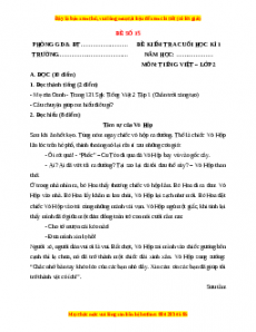 Đề thi học kì 1 Tiếng Việt lớp 2 Chân trời sáng tạo - Đề 15