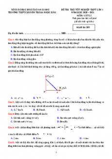Bộ 57 đề thi thử THPT Quốc Gia Vật lí năm 2021 chọn lọc từ các trường