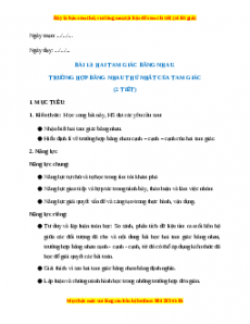 Giáo án Hai tam giác bằng nhau. Trường hợp bằng nhau thứ nhất của tam giác Toán 7 Kết nối tri thức Bài 13: