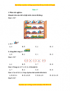 Phiếu bài tập cuối tuần Toán lớp 1 Tuần 17 Kết nối tri thức