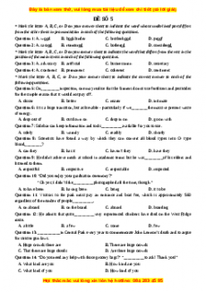 Đề thi thử THPT Quốc Gia môn Tiếng Anh có đáp án ( đề 5 ) - thầy Bùi Văn Vinh