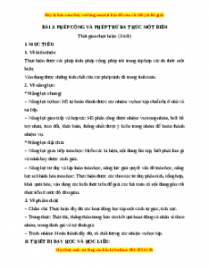 Giáo án Phép cộng và phép trừ đa thức một biến Toán 7 Chân trời sáng tạo