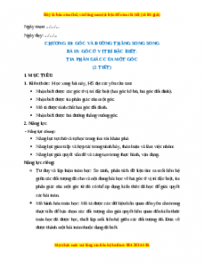Giáo án Góc ở vị trí đặc biệt. Tia phân giác của một góc Toán 7 Kết nối tri thức