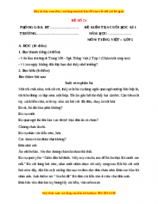 Đề thi học kì 1 Tiếng Việt lớp 2 Chân trời sáng tạo - Đề 21