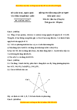 Đề thi vào 10 môn Hóa học năm 2023 - Trường THPT Chuyên Bạc Liêu