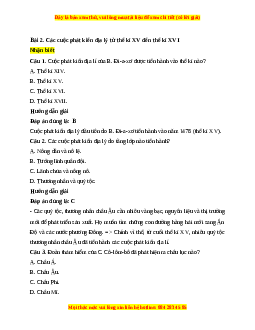 Trắc nghiệm Bài 2: Các cuộc phát kiến địa lí từ thế kỉ XV đến thế kỉ XVI