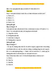 Trắc nghiệm Bài 2: Các cuộc phát kiến địa lí từ thế kỉ XV đến thế kỉ XVI