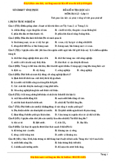 Đề thi học kì 1 Địa lý 11 Sở GD_ĐT Vĩnh Phúc