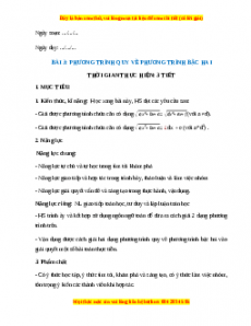 Giáo án Phương trình quy về phương trình bậc hai toán 10 Chân trời sáng tạo