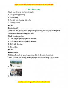 Trắc nghiệm Bài 7: Bảo vệ rừng