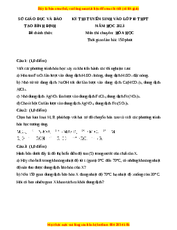 Đề thi vào 10 môn Hóa học năm 2023 - Trường THPT Chuyên Bình Định