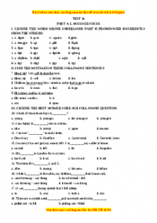 Test 15 - Bộ đề bồi dưỡng học sinh giỏi tiếng Anh toàn diện lớp 6 - Giáo viên Linh Đan