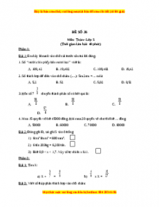 Bộ đề thi Toán 5 học kì 1 năm 2022 - 2023 - Đề 36