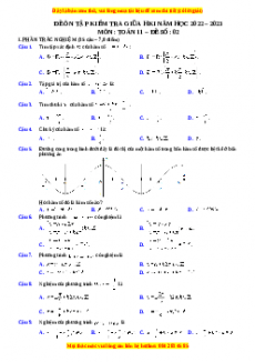 Đề thi giữa kì 1 Toán 11 năm 2022 - 2023 - Đề 2