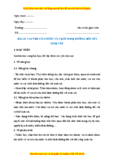 Giáo án Sinh học 7 Kết nối tri thức Bài 29: Vai trò của nước và chất dinh dưỡng đối với sinh vật