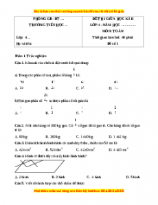 Đề thi giữa kì 2 Toán 4 năm 2023 (Đề 1)