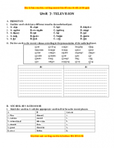 Bài tập Unit 7: TELEVISION- Giáo viên Lưu Hoằng Trí đầy đủ đáp án