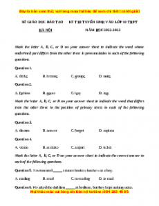 Đề chính thức Tiếng Anh vào 10 Hà Nội năm 2022